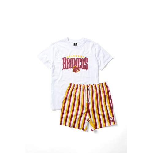 Brisbane Broncos NRL Gift Adult T-shirt & Shorts Pj Set