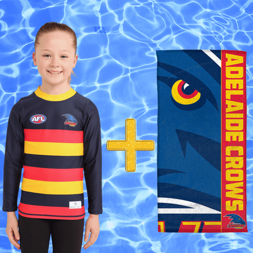 Adelaide Crows Kids Rashie and Beach Towel Combo