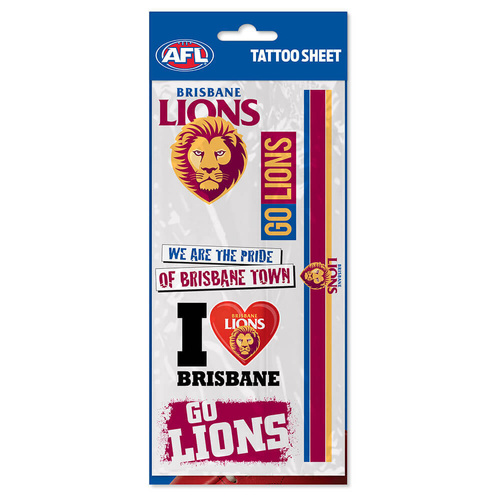 Brisbane Lions Footy Tattoo Sheet