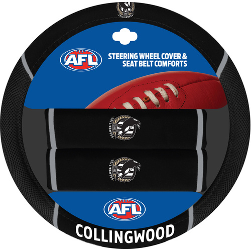 Collingwood Magpies Steering Wheel Cover & Seat Belt Comforts Set