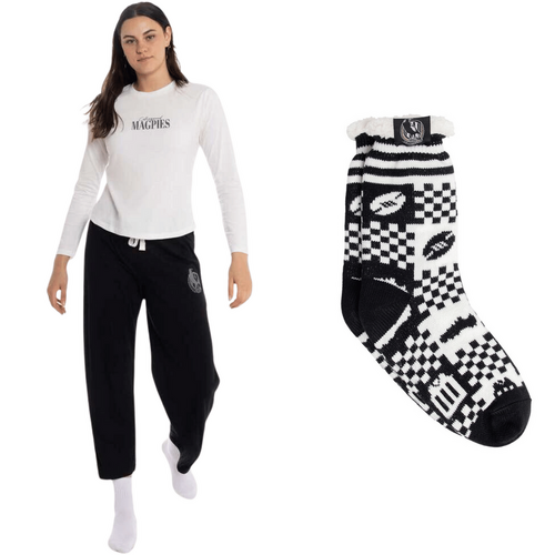 Collingwood Magpies Womens PJs & Bed Sock Set