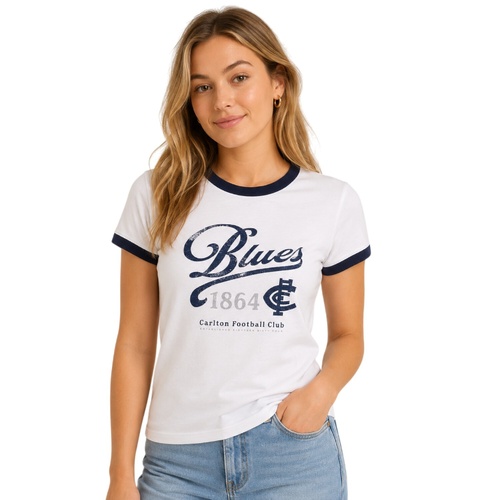 Carlton Blues Womens Script Ringer Tee Size:XS