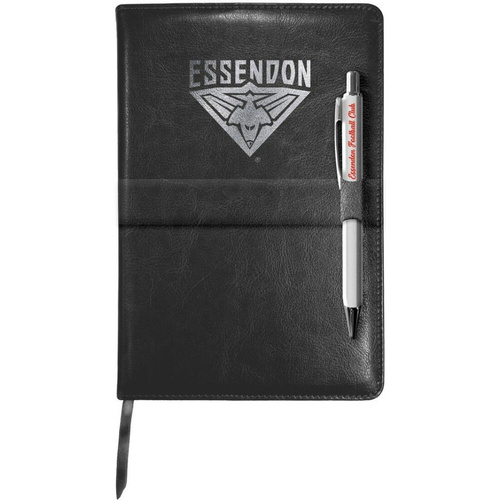 Essendon Bombers Logo Leather Notebook with Pen