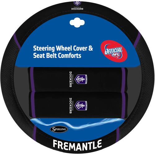 Fremantle Dockers Steering Wheel Cover & Seat Belt Comforts Set