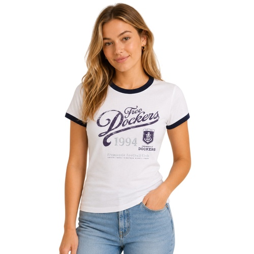 Fremantle Dockers Womens Script Ringer Tee