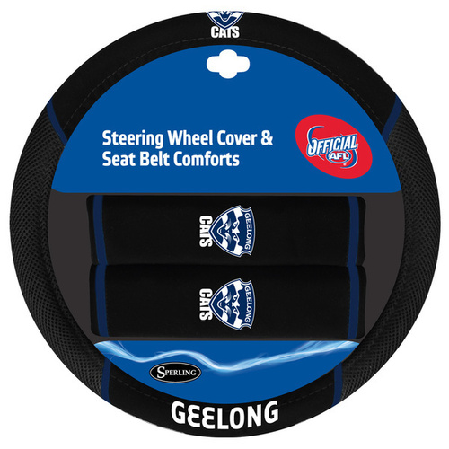 Geelong Cats Steering Wheel Cover & Seat Belt Comforts Set