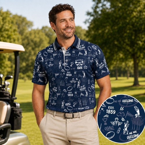 Geelong Cats Mens Scrambler Golf Polo