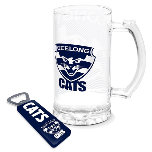 Geelong Cats Stein Glass & Magnetic Bottle Opener