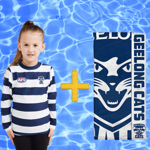 Geelong Cats Kids Rashie and Beach Towel Combo