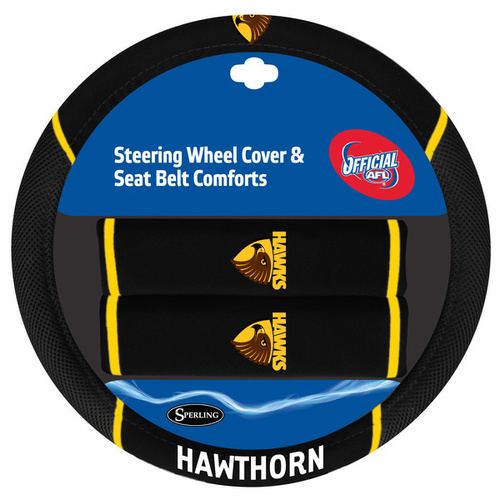 Hawthorn Hawks Steering Wheel Cover & Seat Belt Comforts Set