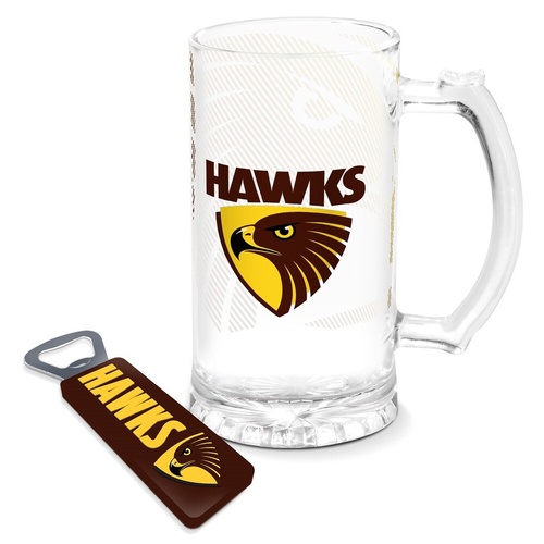 Hawthorn Hawks Stein Glass & Magnetic Bottle Opener