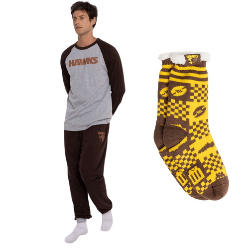Hawthorn Hawks Mens PJs & Bed Sock Set