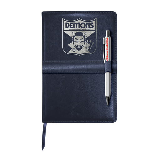 Melbourne Demons Retro Leather Notebook with Pen