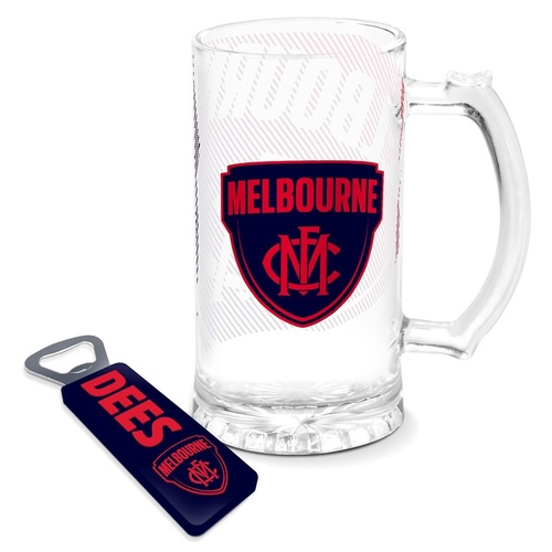 Melbourne Demons Stein Glass & Magnetic Bottle Opener