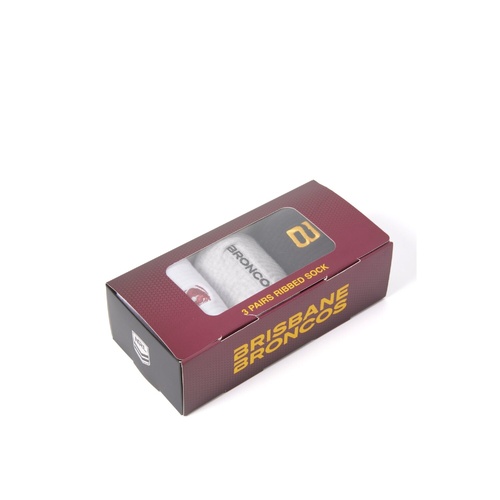 Brisbane Broncos Adults 3 Pack Boxed Socks