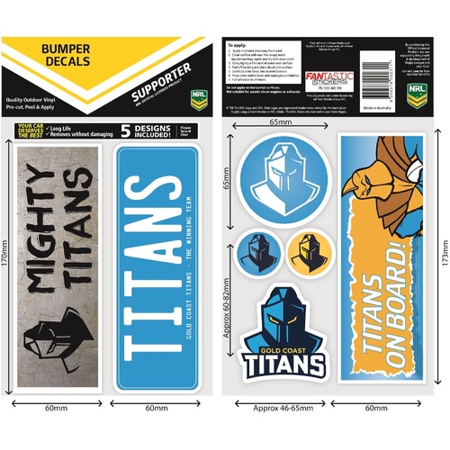 Gold Coast Titans Bumper Decal Sheet