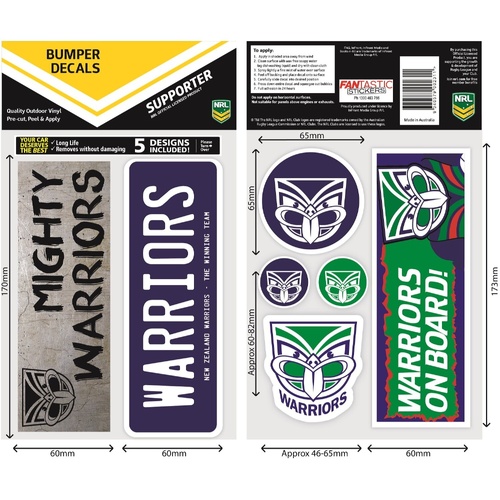 New Zealand Warriors Bumper Decal Sheet