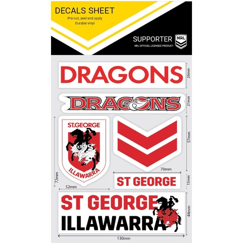St George Illawarra Dragons Wordmark Decals Sheet