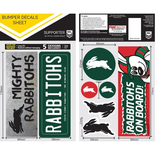 South Sydney Rabbitohs Bumper Decal Sheet