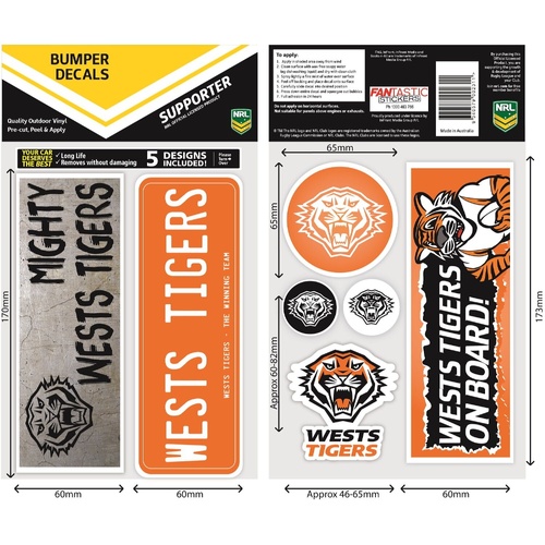 Wests Tigers Bumper Decal Sheet
