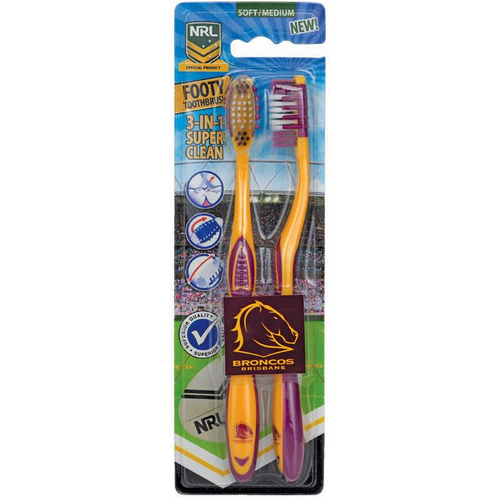 Brisbane Broncos NRL Adults Toothbrush - 2 Pack