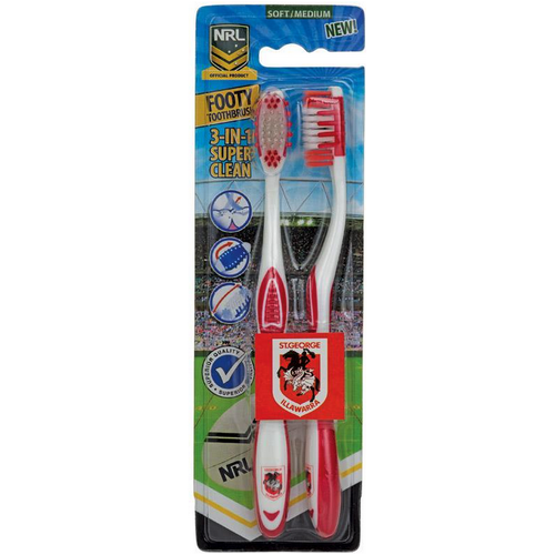 St George Illawarra Dragons NRL Adults Toothbrush - 2 Pack