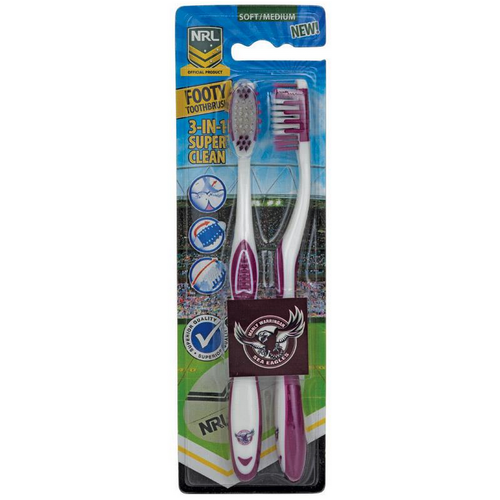 Manly Warringah Sea Eagles NRL Adults Toothbrush - 2 Pack