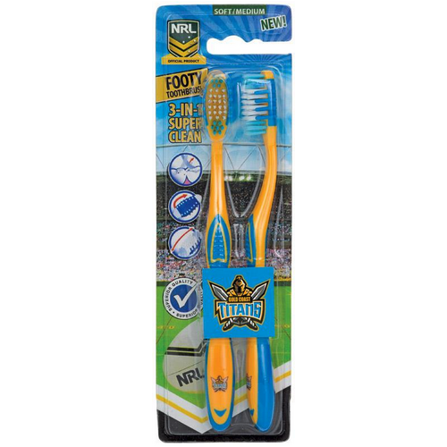 Gold Coast Titans NRL Adults Toothbrush - 2 Pack