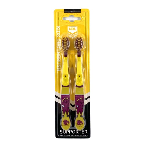 Brisbane Broncos NRL Mascot Kids Toothbrush - 2 Pack