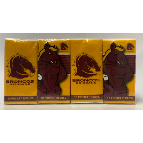 Brisbane Broncos NRL Mascot Pocket Tissues - 4 Pack