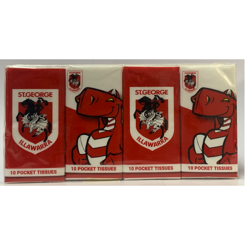 St George Illawarra Dragons NRL Mascot Pocket Tissues - 4 Pack