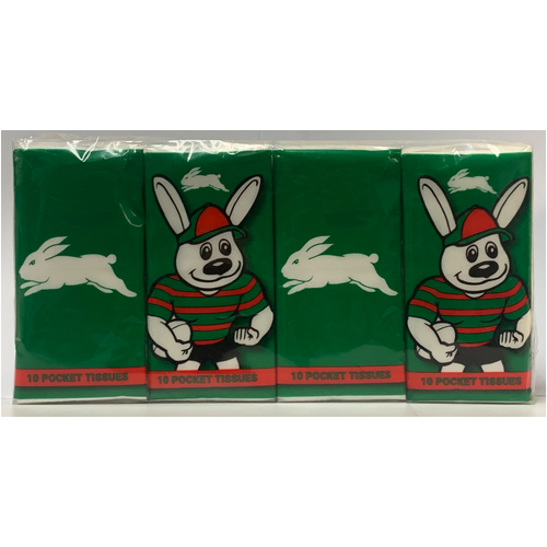 South Sydney Rabbitohs NRL Mascot Pocket Tissues - 4 Pack