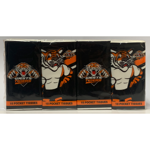 Wests Tigers NRL Mascot Pocket Tissues - 4 Pack