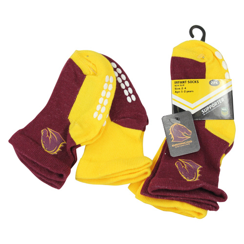 Brisbane Broncos Infant Non Slip Socks - 2 Pack