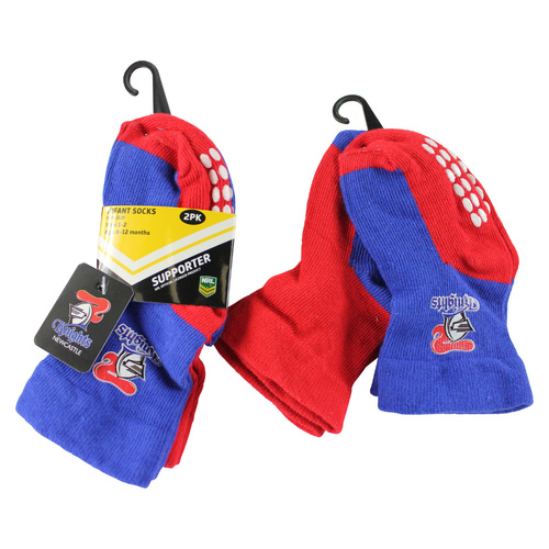 Newcastle Knights Infant Non Slip Socks - 2 Pack