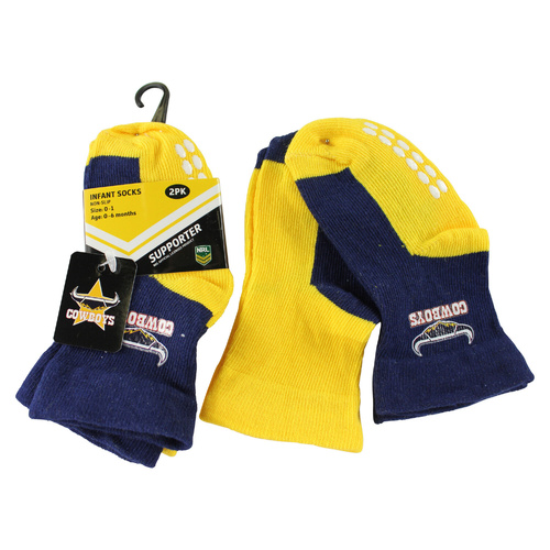 North Queensland Cowboys Infant Non Slip Socks - 2 Pack