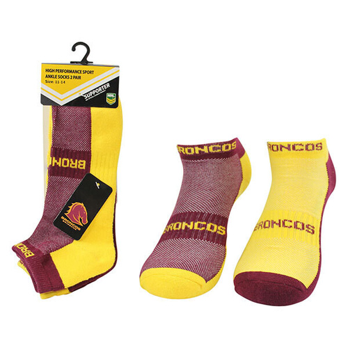 Brisbane Broncos 2 Pack Ankle Sport Socks