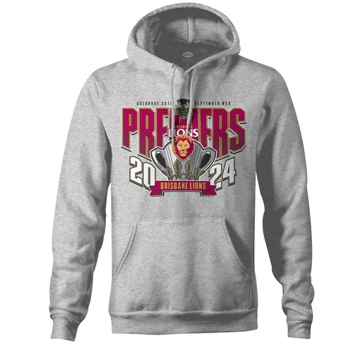 Brisbane Lions 2024 Premiers Mens Grey Hoodie Size:2XL
