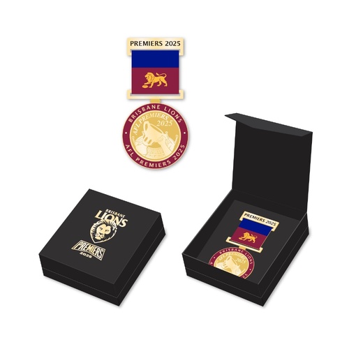 Brisbane Lions 2025 Premiers Boxed Medal Badge with Ribbon