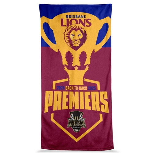 Brisbane Lions 2025 Premiers Logo Beach Towel