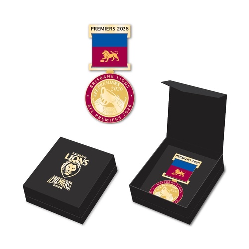 Brisbane Lions 2026 Premiers Boxed Medal Badge with Ribbon