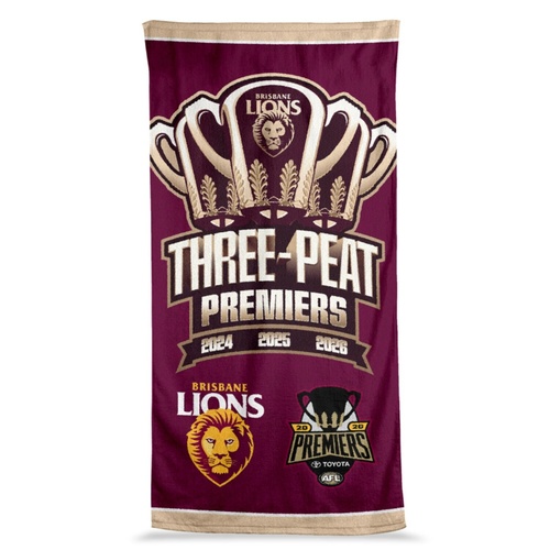 Brisbane Lions 2026 Premiers Logo Beach Towel