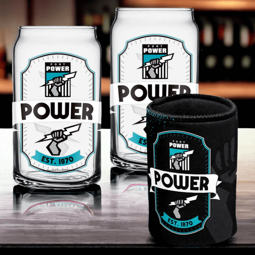 Port Adelaide Power Can Shaped Glasses with Can Cooler