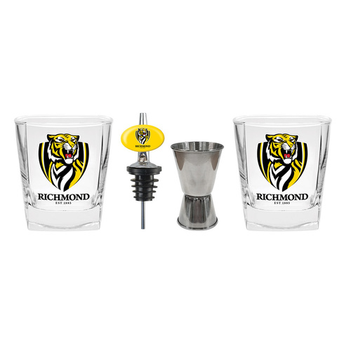 Richmond Tigers Spirit Glasses with Pourer and Jigger