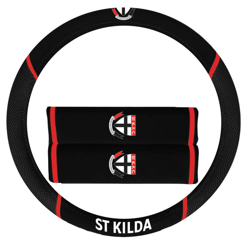 St Kilda Saints Steering Wheel Cover & Seat Belt Comforts Set