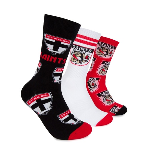 St Kilda Saints 3 Pack Socks Gift Box