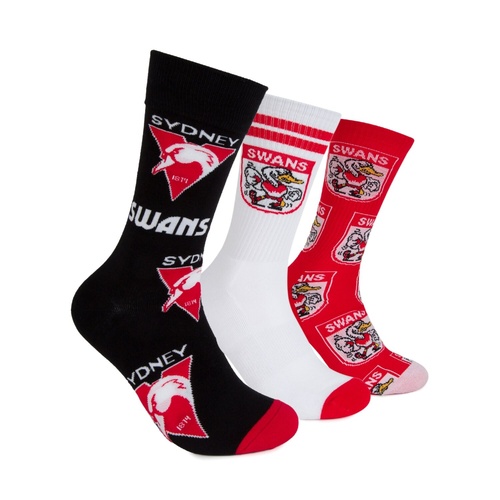 Sydney Swans 3 Pack Socks Gift Box
