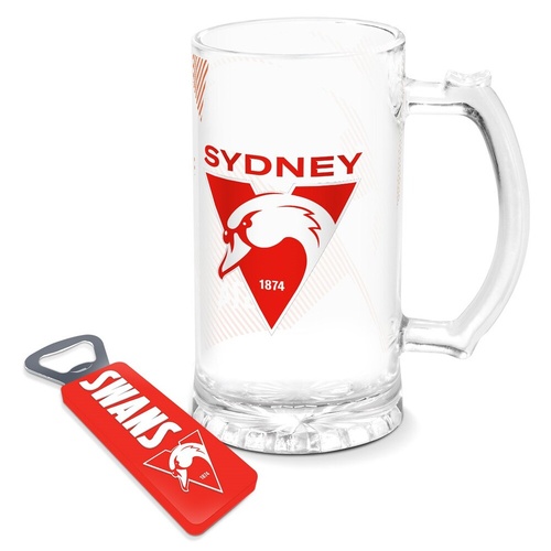 Sydney Swans Stein Glass & Magnetic Bottle Opener