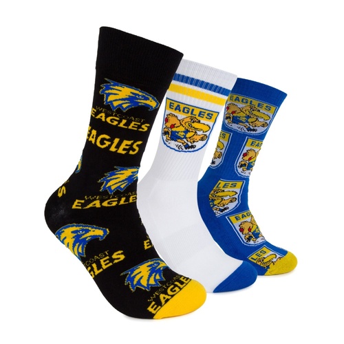 West Coast Eagles 3 Pack Socks Gift Box