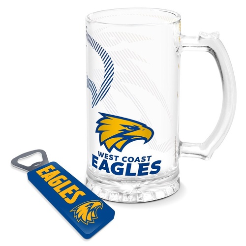 West Coast Eagles Stein Glass & Magnetic Bottle Opener